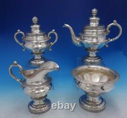 Marquand And Coin Silver Tea Set 4pc Leaf Perle Border Flower Finials (#3981)