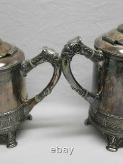 Meriden Victorian Esthétique Era Tea Set Oiseaux Feuilles Fancy Silver Plate Old Vtg