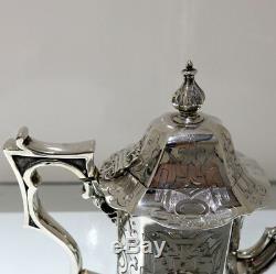 Milieu Du 19ème Siècle Antique Victorienne En Argent Sterling Four Piece Tea & Coffee Set