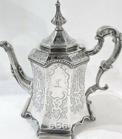 Néogothique Antique English Sterling Silver Set Thé. 1852. Stunning