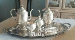 Nice Sheridan Argent Sur Cuivre Tea/coffepot Set & Énorme Plateau De Serveur Argenté