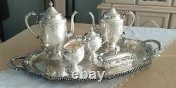 Nice Sheridan Argent Sur Cuivre Tea/coffepot Set & Énorme Plateau De Serveur Argenté