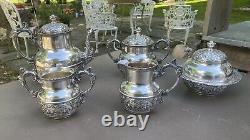 Ornate Antique Victorian Matching 5 Pièces Derby Silverplate Teaset