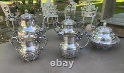 Ornate Antique Victorian Matching 5 Pièces Derby Silverplate Teaset