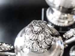 Plaque D'argent Antique Allemand Silver Tea Set Fleur Finial
