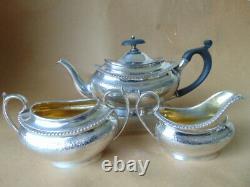 Pretty Victorian Sterling Silver Flowers Tea Set 1878, Barnard