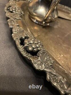 RARE VINTAGE ANTIQUE SHEFFIELD SILVER SERVING TRAY avec le service à thé en argent REED & BARTON