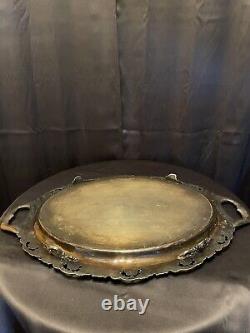 RARE VINTAGE ANTIQUE SHEFFIELD SILVER SERVING TRAY avec le service à thé en argent REED & BARTON