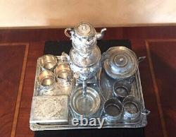 Rare Antique Argent Samovar Tea/coffee Pot Set Par Vartan A. O. (14 Pièces)