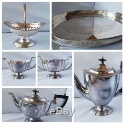 Rare Antique Sheffield Angleterre Crafton Silver Tea Set Plateau De Thé 6 Pièces