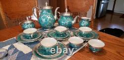 Rare Art Déco Signé Bavière Seltmann Argent Overlay Tea Set-turquoise