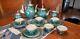 Rare Art Déco Signé Bavière Seltmann Argent Overlay Tea Set-turquoise