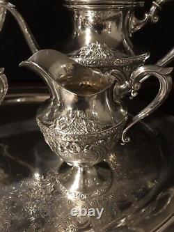 Rare Début Des Années 1900 Artcraft 5 Pc. Sterling Silver Coffee, Thé Ensemble Antique Servant