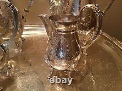 Rare Rogers Bros 1800's Egyptian Revival Silverplate Teaset Withtray