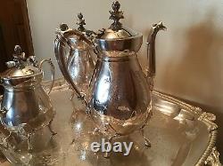 Rare Rogers Bros 1800's Egyptian Revival Silverplate Teaset Withtray