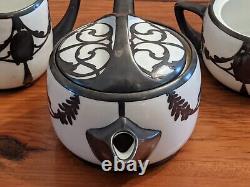 Rare Rosenthal Silver Overlay Demitasse Tea Set Teaapot Creamer Sugar Art Nouveau
