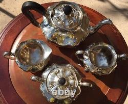 Rare The Barbour Silver Co Nickel Silver Vintage 4 Pièces Tea Set Estampé #4009