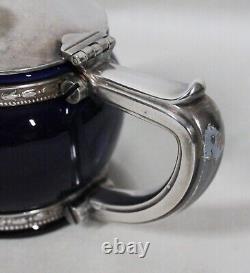 Rare! Théière Vintage Lenox Hotel des années 1930 en bleu marine + couvercle en argent plaqué Gorham