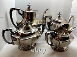 Reed Barton Cafe Tea Set 4 Pc Silverplate 3950 Panneau Antique Monogram Élégant