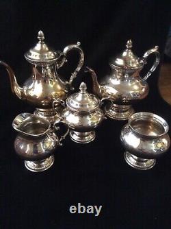 Reed & Barton Plaque D'argent #7020 5 Pc Cafe & Tea Set Monogram D