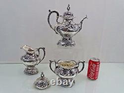 Reed & Barton Sterling Les Six Fleurs Tea / Coffee Set Art Nouveau Martele Style