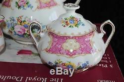 Royal Albert Bone China Lady Carlyle 3 Piece Tea Set Tea Pot Creamer Sucre Boîte