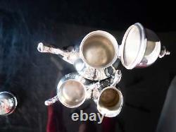 Service à café et à thé en argent plaqué vintage King George International Silver