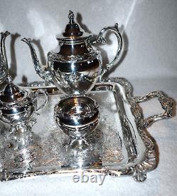 Service à café et thé en argent plaqué Vintage Rogers & Bro 1847, motif exquis de 6 pièces