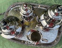 Service à café et thé en argent plaqué ancien avec plateau universel