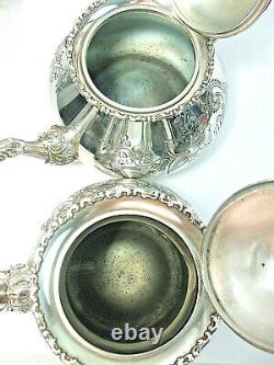 Service à café et thé en argent quadruple plaqué en 4 pièces de Barbour Silver Co, modèle antique Pat #2420