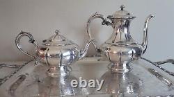 Service à café et thé en métal argenté Primrose avec plateau, Vintage Antique 357