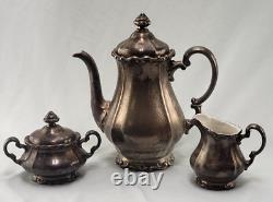 Service à café/thé antique WMF en argent sur porcelaine, théière sucrier et crémier Allemagne
