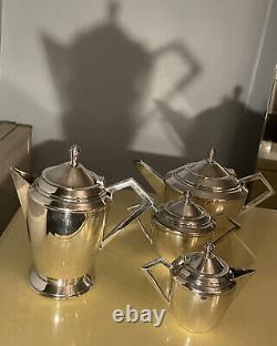 Service à thé Art Déco en métal argenté vintage Bauhaus des années 1920, cubiste, WMF Vienne Sécession.