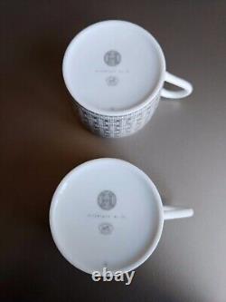 Service à thé Hermes Art Déco en mosaïque argent/gris 2 x tasses + soucoupes, boîte, complet