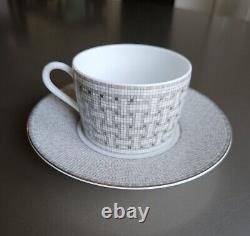 Service à thé Hermes Art Déco en mosaïque argent/gris 2 x tasses + soucoupes, boîte, complet