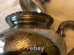 Service à thé Van Bergh 4 pièces en argent plaqué 468, bol à déchets avec bordure de fleurs victorienne 1898