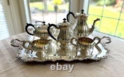 Service à thé Vintage OLD ENGLISH Marlboro en métal argenté avec plateau 6 pièces
