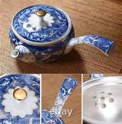 Service à thé complet - Théière en argent pur avec poignée, Gaiwan en porcelaine et tasse assortie