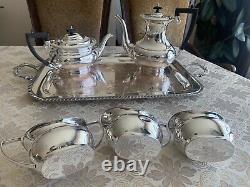 Service à thé en argent Antique 6 pièces Cheltenham England avec plateau