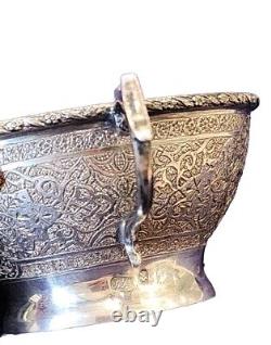 Service à thé en argent antique persan Isfahan 84 avec plateau cuillères signé