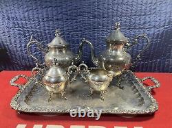 Service à thé en argent plaqué Birmingham Silver Co. 5 pièces avec motif floral