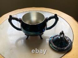 Service à thé en argent plaqué Oneida Antique Set 2 théières, sucrier, crémier, plateau Menthe