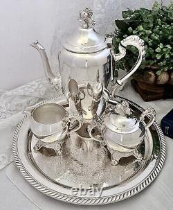 Service à thé en argent plaqué Vintage Eton et plateau 4 pièces