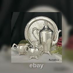 Service à thé en argent plaqué Vintage Eton et plateau 4 pièces