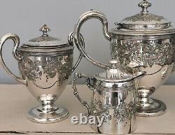 Service à thé en argent plaqué antique, Quatre pièces, Édouardien