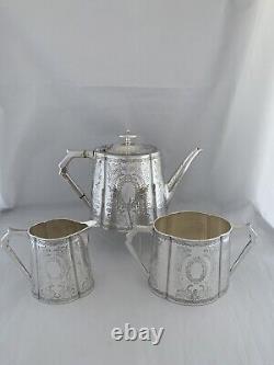 Service à thé en argent plaqué de 1885, FENTON BROS Sheffield Ensemble de thé ancien Pot à thé VICTORIEN