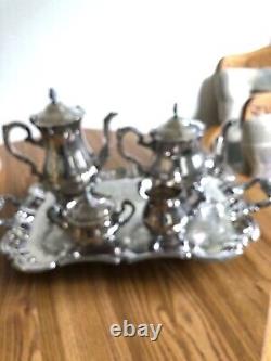 Service à thé en argent plaqué vintage Comtesse I. S. Service à café et plateau Ensemble de 5 pièces