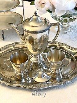 Service à thé en argent plaqué vintage de 4 pièces plateau cafetière crémier sucrier ARBOR Rogers