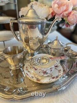 Service à thé en argent plaqué vintage de 4 pièces plateau cafetière crémier sucrier ARBOR Rogers
