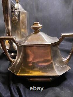 Service à thé en argent soudé vintage en 3 pièces, unique et de haute qualité